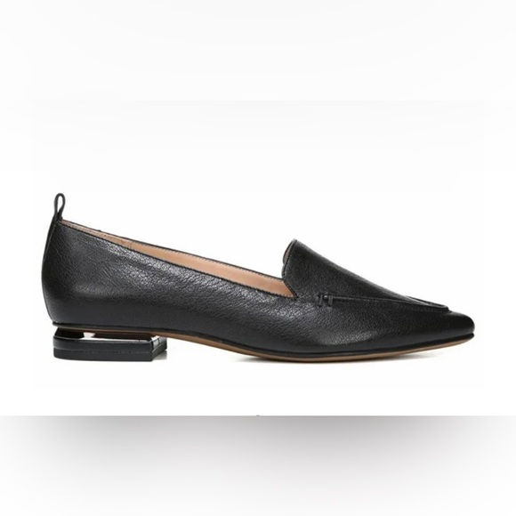 Franco Sarto Shoes - Franco Sarto Black leather Slip-On Flats w/ Crome  Heel Detail size 10